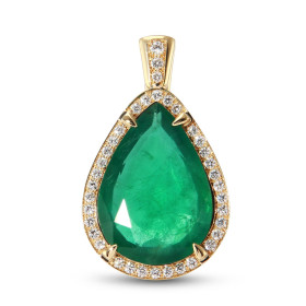  Pendentif Or Jaune 750 serti d une Emeraude Poire 19.85 x 14mm (10.4 carats) 37 diamants pour un poids total 0,39 carat E...