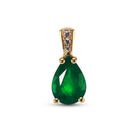 Pendentif Or Jaune 750 serti d une Emeraude Poire 10x7mm 3 diamants Poids total diamant : 0,035 carat Poids Emeraude : 2.1...