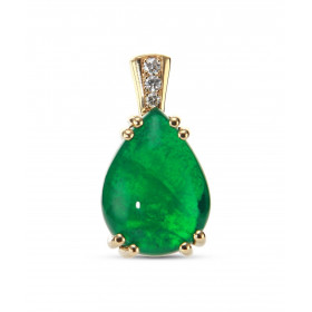 Pendentif Or Jaune 750 serti d une Emeraude Poire taille cabochon 14x10mm Bélière sertie 3 diamants Poids total diamant : ...