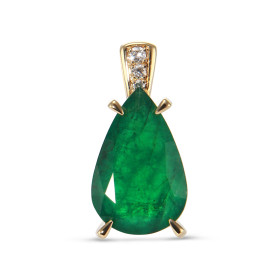  Pendentif Or Jaune 750 serti d une Emeraude Poire 14.5x9.2mm 3 Diamants Poids Emeraude : 3.85 carats Poids total Diamant ...