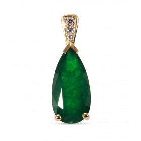 Pendentif Or Jaune 750 serti d une Emeraude Poire 15.1x7.5mm (4 carats) 3 diamants Poids total diamant : 0,05 carat Serti ...
