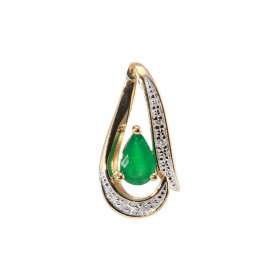 Pendentif Or Jaune 750 serti d une Emeraude taille poire 6x4mm 4 diamants Dimensions du pendentif : 18 x 9 mm