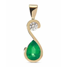  Pendentif Or Jaune 750 serti d une Emeraude Poire 8x6mm d un Diamant 3.3mm Poids Emeraude : 0.85 carat Poids Diamant : 0....