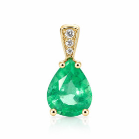 Pendentif Or Jaune 18 Carats Avec émeraude Poire Et Diamants - Occasion, Vintage