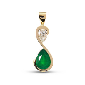  Pendentif Or Jaune 750 serti d une Emeraude Poire 8.7x6.5mm d un Diamant Poire 6x4mm Poids Emeraude : 1.4 carat Qualité E...