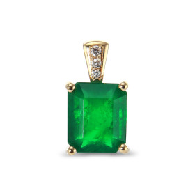  Pendentif Or Jaune 750 serti d une Emeraude Rectangulaire 10x8.5mm 3 diamants Serti griffes pour l émeraude à grains pour...