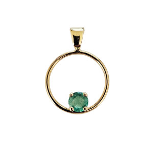  Pendentif Cercle Or Jaune 750 serti d une Emeraude ronde 5mm Dimensions du pendentif (bélière incluse) : 22x16 mm Poids E...