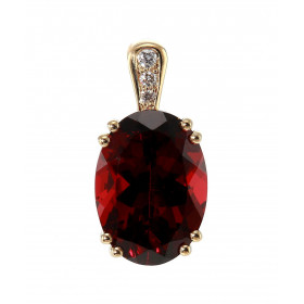  Pendentif Or Jaune 750 serti d un Grenat Ovale 14x10mm diamants Bélière sertie 3 diamants pour un poids total 0.055 carat...