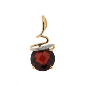 Pendentif Or Jaune 750 serti d un Grenat trois Diamants Ce grenat rond taille rose mesure 8mm diamètre Il est maintenu par...