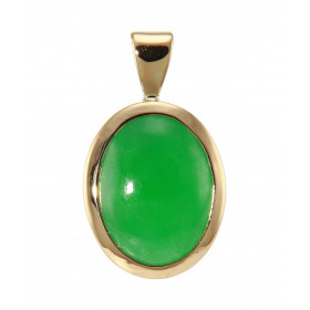 Pendentif en Or Jaune 750 serti d'un Jade Ovale de 14x11mm. Poids du Jade : 7.05 carats. Jade variété Jadéite de type B. D...