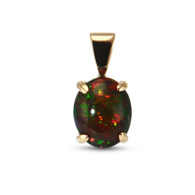 Pendentif en Or Jaune 750 serti d&#39;une opale noire de 9x7mm (1.3 carat). Serti à griffes. Dimensions du pendentif (béli...