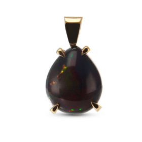 Pendentif en Or Jaune 750 serti d'une Opale Noire Poire de 12x10mm. Poids Opale : 3 carats. Dimensions du pendentif (béliè...