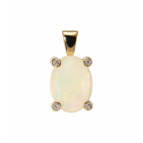 Pendentif Or Jaune 750 Opale Ovale 14x10mm et Diamant. Pendentif en Or Jaune 750. Opale ovale de 14x10mm (3.5 carats) sert...