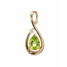 Pendentif Or 750 Péridot serti d une pierre taille poire 7x5mm deux diamants Dimensions du pendentif : 20 x 9 mm Poids Dia...