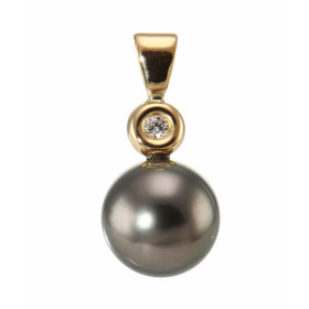 Pendentif Or Jaune 750 Perle de Tahiti 10.5mm et Diamant. Perle de Tahiti de 10.5mm de diamètre. Bélière sertie d&#39;une ...