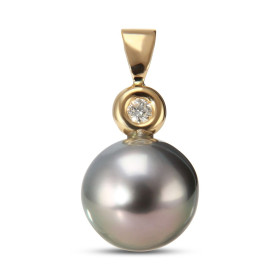 Pendentif Or Jaune 750 Perle de Tahiti 12mm et Diamant. Perle de Tahiti de 12mm. Qualité Perle : AAA. Dimensions du penden...