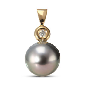 Pendentif Or Jaune 750 Perle Tahiti 12mm Diamant Perle Tahiti 12mm Qualité Perle : AAA Dimensions du pendentif (bélière in...