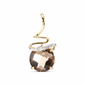  Pendentif Or Jaune 750 serti d un Quartz Fumé trois Diamants Ce Quartz Fumé rond taille dôme mesure 8mm diamètre Il est m...