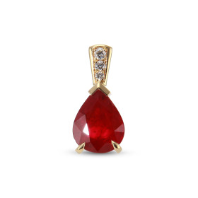  Pendentif Or Jaune 750 serti d un Rubis Taille Poire diamants Rubis taille poire 9.7x7.3mm Bélière sertie 3 diamants Dime...