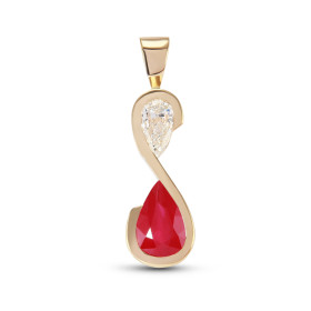  Pendentif Or Jaune 750 serti d un Rubis AAA Poire 8x6mm d un Diamant poire 6x4mm Poids Rubis : 1.2 carat Poids Diamant : ...