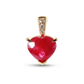  Pendentif Or Jaune 750 serti d un Rubis Coeur 9x8mm (2.49carat) 3 Diamants Dimensions du pendentif (bélière incluse) : 14...