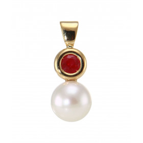 Pendentif Or jaune 750 Rubis et Perle Akoya. Diamètre de la perle : 8mm. Poids rubis : 0.3 carat. Dimensions du pendentif(...