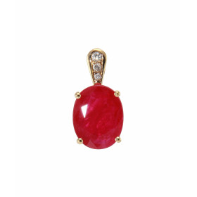 Pendentif Or Jaune 750 Rubis Ovale 10x8mm et diamants