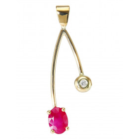 Pendentif Or Jaune 750 serti d un Rubis ovale 7x5mm d un diamant 1.9mm Poids rubis : 1.09 carat Poids Diamant : 0.03 carat...