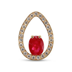  Pendentif Or Jaune 750 serti d un Rubis ovale 8x6mm 25 Diamants Dimensions du pendentif (bélière incluse) : 20x15 mm 