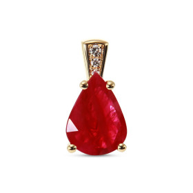 Pendentif Or Jaune 750 serti d un Rubis taille poire 11x8mm diamants Bélière sertie 3 diamants pour un poids total 0.045 c...