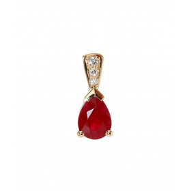  Pendentif Or Jaune 750 serti d un Rubis taille poire 7x5mm diamants Bélière sertie 3 diamants pour un poids total 0.03 ca...