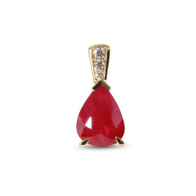  Pendentif Or Jaune 750 serti d un Rubis taille poire 9x7mm diamants Bélière sertie 3 diamants pour un poids total 0.045 c...