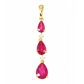  Pendentif Or Jaune 750 Rubis Poire Diamant Pendentif articulé serti 3 rubis forme poires (7x5 , 6x4 5x3mm) 2 petits diama...
