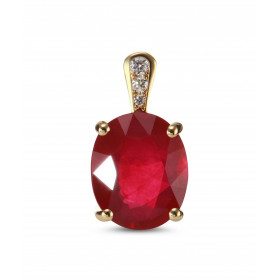  Pendentif Or Jaune 750 serti d un Rubis Traité Ovale 11x9mm (4 carats) 3 diamants Poids total diamant : 0,035 carat Serti...