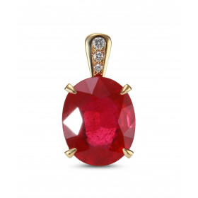  Pendentif Or Jaune 750 serti d un Rubis Traité Ovale 12x10mm (5.6 carats) 3 diamants Poids total diamant : 0,045 carat Se...