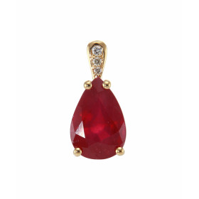  Pendentif Or Jaune 750 serti d un Rubis traité taille poire Bélière sertie 3 diamants pour un poids total 0.035 carat Rub...