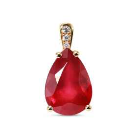  Pendentif Or Jaune 750 serti d un Rubis traité taille poire 13x9mm diamants Bélière sertie 3 diamants pour un poids total...