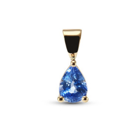 Pendentif Or Jaune 750 serti d un Saphir Ceylan poire 7x5mm Poids Saphir : 0.87 carat Dimensions du pendentif : 13x6mm