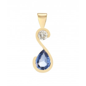 Pendentif Or Jaune 750 Saphir Ceylan Poire 8x6mm et Diamant