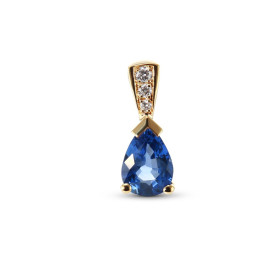  Pendentif Or Jaune 750 serti d un Saphir Ceylan AAA Poire 7x5mm 3 diamants Dimensions du pendentif : 13x5.5mm Poids Saphi...