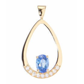  Pendentif Or Jaune 750 Saphir Ovale 7x5mm Diamant Pendentif Or Jaune 750 Saphir Ceylan ovale 7x5mm (1.2 carat) serti à gr...