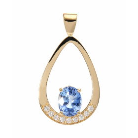  Pendentif Or Jaune 750 Saphir Ovale 8x6mm Diamant Pendentif Or Jaune 750 Saphir Ceylan ovale 8x6mm (1,7 carat) serti à gr...