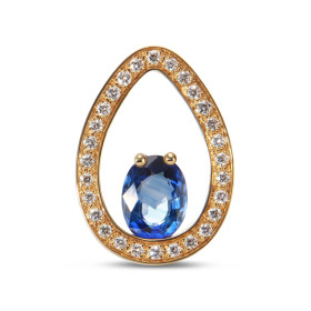 Pendentif en Or Jaune 750 serti d'un saphir de Ceylan ovale de 8x6mm et de 28 diamants de 1,4mm. Dimensions du pendentif :...