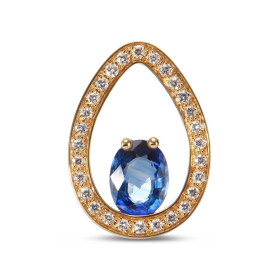 Pendentif Or Jaune 750 serti d un saphir Ceylan ovale 8x6mm 28 diamants 1,4mm Dimensions du pendentif : 20x15 mm Poids Dia...