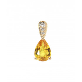 Pendentif en Or Jaune 750 serti d&#39;un Saphir Jaune Traité Ovale de 8x6mm et de 3 diamants. Poids total diamant : 0,035 ...