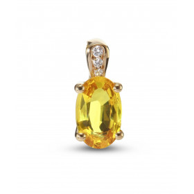 Pendentif en Or Jaune 750 serti d'une Saphir jaune Traité Ovale de 9x7mm (1.88 carat) et de 3 diamants pour un poids total...