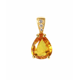 Pendentif Or Jaune 750 Saphir Jaune traité Poire 9x7mm et Diamant. Poids saphir : 1.6 carat. Bélière sertie de 3 diamants ...