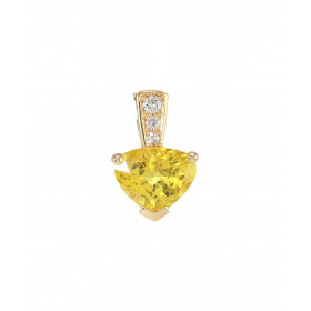 Pendentif Or Jaune 750 serti d un Saphir Jaune traité triangulaire diamants 3 diamants sont sertis dans bélière pour un po...