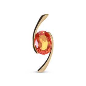 Pendentif Or Jaune 750 serti d une Saphir Orange traité ovale 8x6mm (1,2 carat) Dimensions du pendentif : 20 x 7,3 0mm Poi...