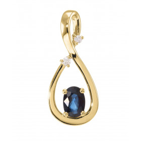 Pendentif en Or Jaune 750 serti d&#39;un Saphir Ovale de 7x5mm et de 2 diamants. Saphir bleu royal de Madagascar de qualit...
